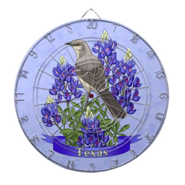 Tablero Dardos Texas State Mockingbird & Bluebonnet Flower (Frente)