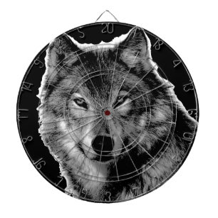 Tablero Dardos Trabalho de arte do Lobo Negro e Branco