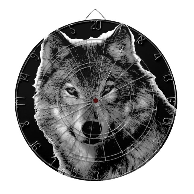 Tablero Dardos Trabalho de arte do Lobo Negro e Branco (Frente)
