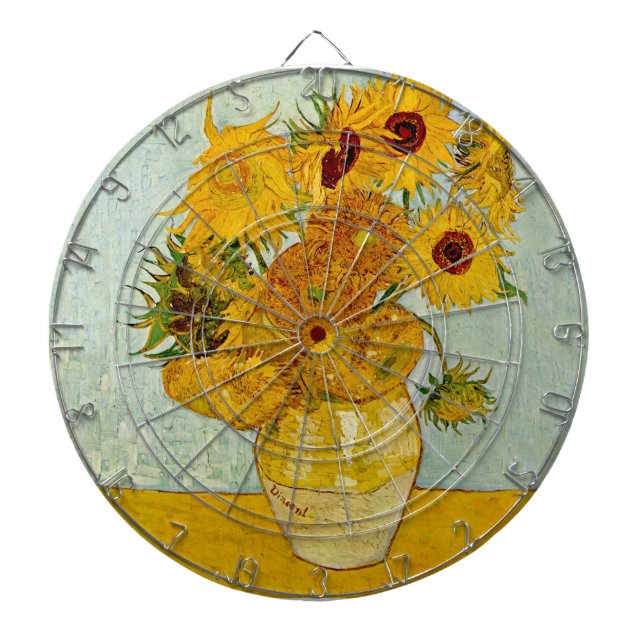 Tablero Dardos Vincent Van Gogh 12 Girassóis Impressionista (Frente)