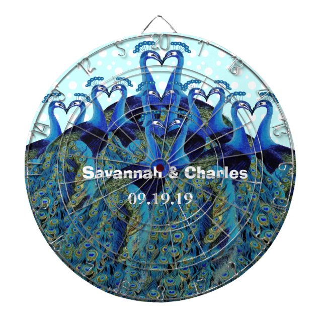 Tablero Dardos Vintage Peacocks beijando presentes de casamento (Frente)