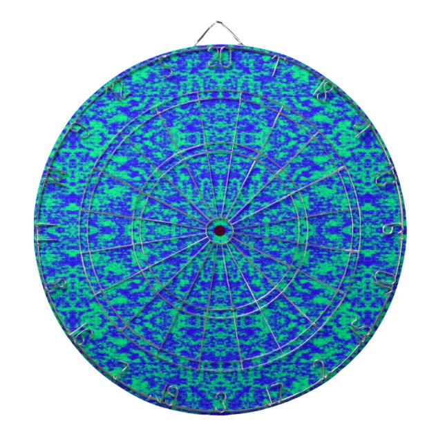 Tablero De Dardos Abstrato Fractal Em Azul E Verde (Frente)