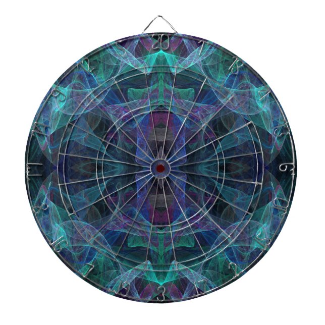 Tablero De Dardos Abstrato Teal, Azul, Verde, Placa de Arte Fractal  (Frente)
