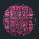 Tablero De Dardos Bairros de NYC Rosa Quente<br><div class="desc">Bairros de Nova Iorque, tipo design a rosa e magenta em presentes e acessórios, pelo Imagine isso! Design apresenta um quadrado dos bairros de Manhattan em uma fonte legal. Do topo da ilha de Manhattan até o fundo, norte-sul, leste-oeste, rio Hudson até o leste, nós o cobrimos. presentes de excelente...</div>