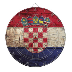 Tablero De Dardos Bandeira de Croatia na grão de madeira velha