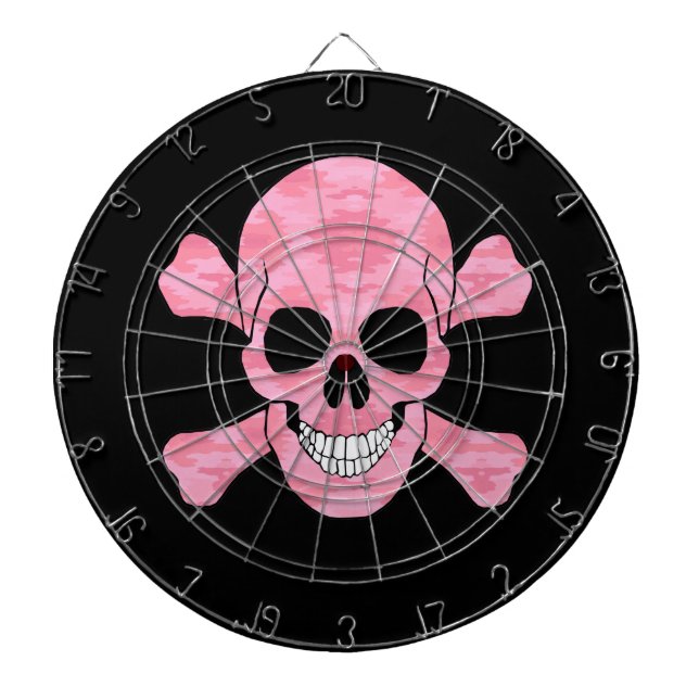 Tablero De Dardos Camuflagem Rosa Crânio E Placa De Arte Crossbones (Frente)