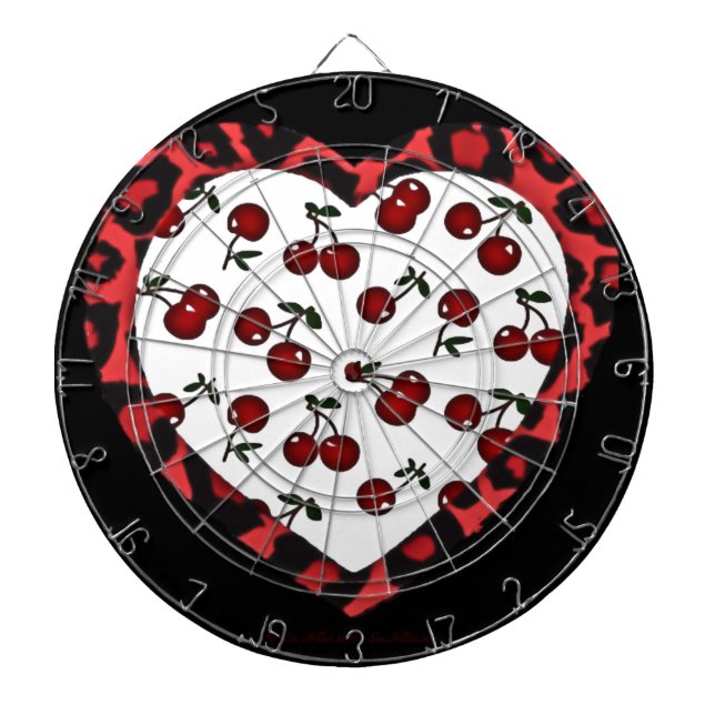 Tablero De Dardos Cerejas RAB Leopard Print Heart Rockabilly (Frente)