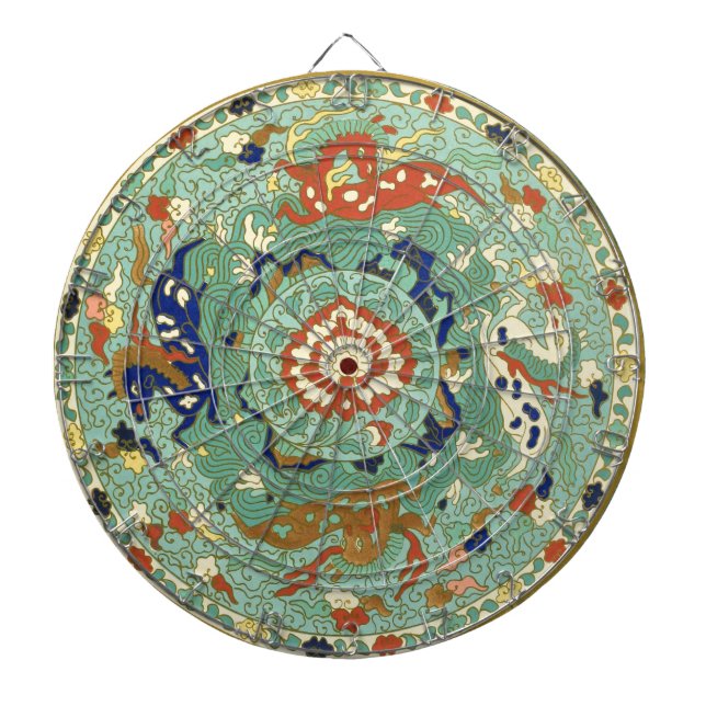 Tablero De Dardos Círculo Chinês Antigo Verde Azul (Frente)