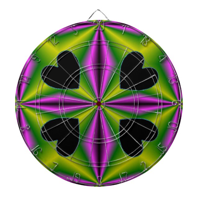 Tablero De Dardos Coração no arco-íris verde roxo (Frente)