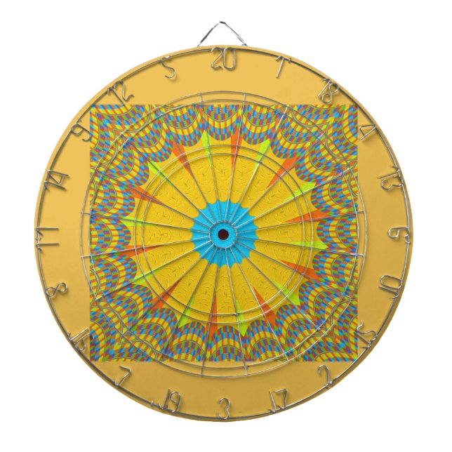 Tablero De Dardos Cyan e Dourada Mandala Art Impressão (Frente)