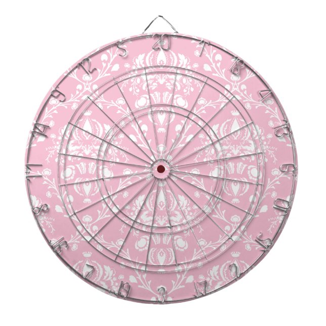 Tablero De Dardos Damasco Rosa e Branco (Frente)