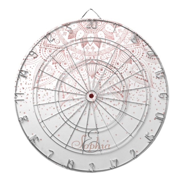 Tablero De Dardos Elegante Rosa Dourado Dots Mandala (Frente)