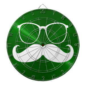 Tablero De Dardos Engraçado bigode branco em fundo verde metálico