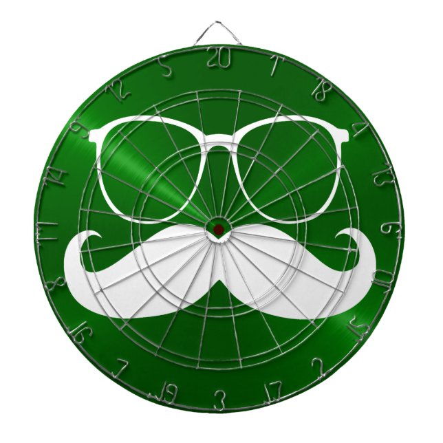 Tablero De Dardos Engraçado bigode branco em fundo verde metálico (Frente)