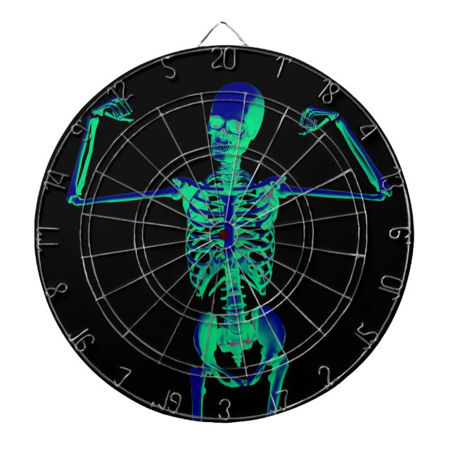 Tablero De Dardos Engraçado Neon Turquoise Black Skeleton Halloween (Frente)