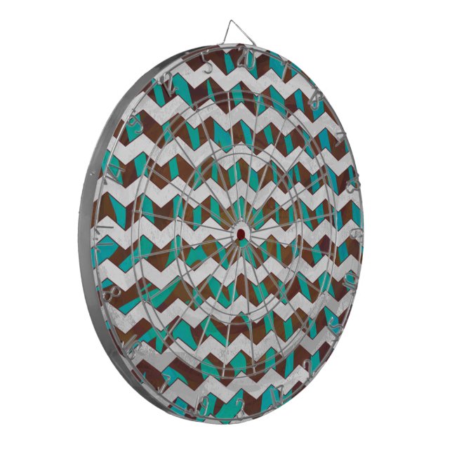 Tablero De Dardos Estampa de Zebra Chevron Marrom e Turquesa (Frente Esquerda)