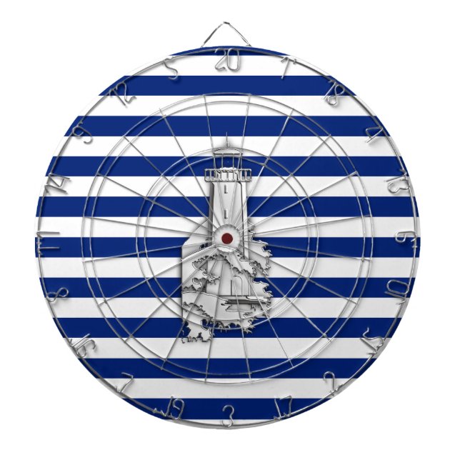 Tablero De Dardos Farol de Cromo em Stripes Náuticas (Frente)