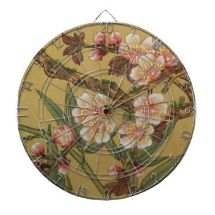 Tablero De Dardos Flores Asiáticas Japonesas de Cerejeira Vintage