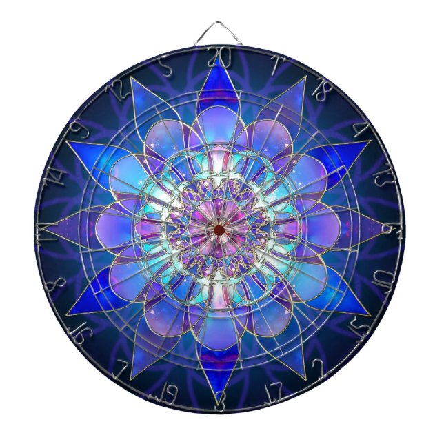 Tablero De Dardos Fractal azul da mandala da flor (Frente)