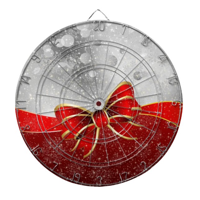 Tablero De Dardos Glitter De Prata E Arco De Faíscas De Natal Vermel (Frente)