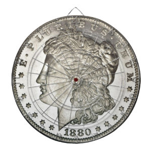 Tablero De Dardos Imagem do Dólar Morgan Silver no Dartboard