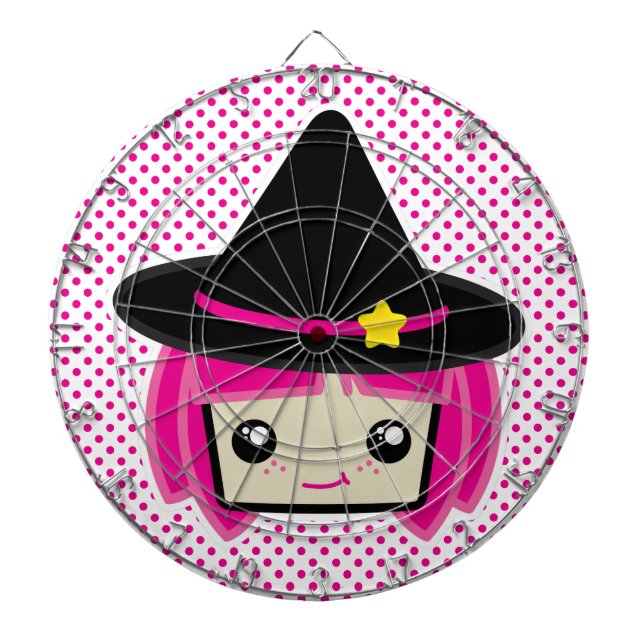 Tablero De Dardos Kawaii Pink Haired Witch Dart Board (Frente)