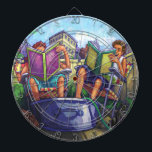 Tablero De Dardos Leitura de Verão<br><div class="desc">A Leitura da Arte pela Summertime de Traci Van Wagoner mostra um garoto e uma garota sentados em um quintal urbano num dia quente de verão com os pés em uma banheira legal, limonada do bebendo e lendo livros. Um gato e um cachorro deitavam-se enrolados aos pés no baralho da...</div>