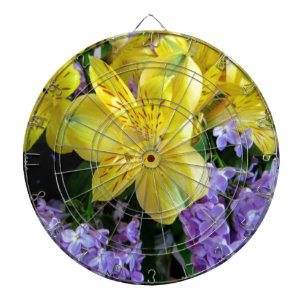 Tablero De Dardos Lírios Amarelos e Flores Lilases Roxos