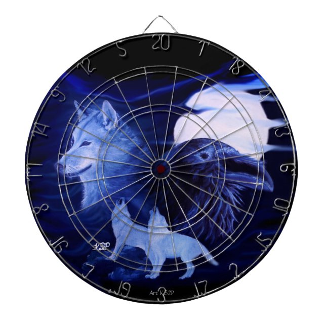Tablero De Dardos Lobo e Raven com lua de cheio (Frente)