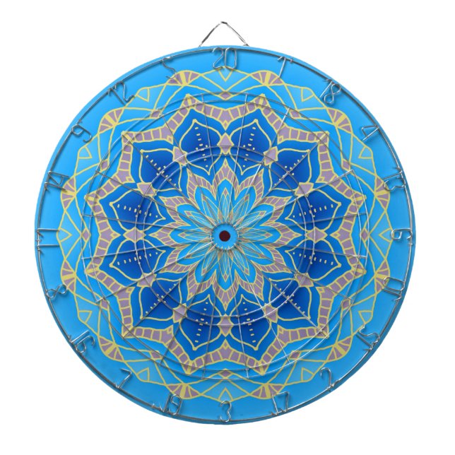 Tablero De Dardos Mandala em azul elétrico e turquesa (Frente)