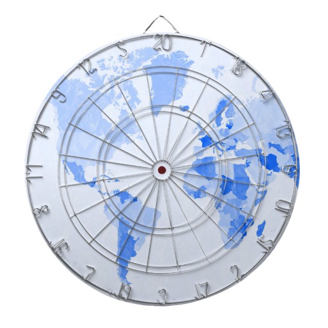 Tablero De Dardos Mapa Mundial Amarrado Azul Pálido (Frente)