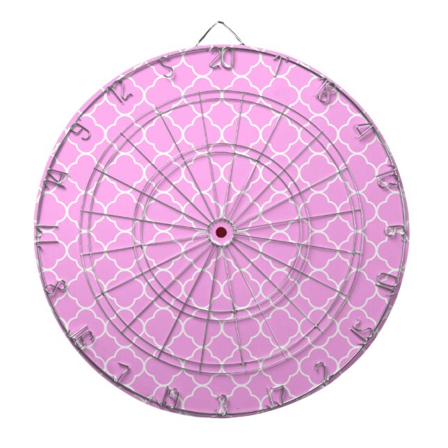 Tablero De Dardos Padrão De Quatrefoil Cor-De-Rosa E Branco (Frente)