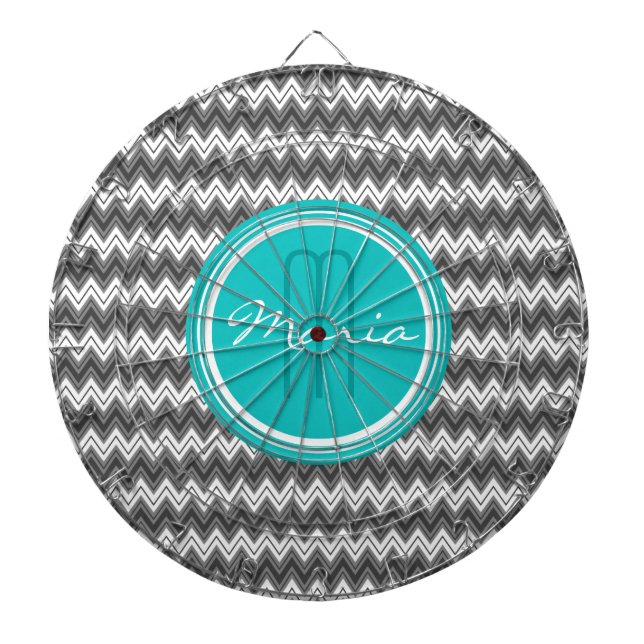 Tablero De Dardos Padrão Geométrico Monograma Branco E Preto (Frente)