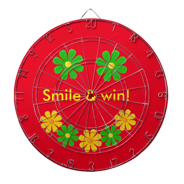 Tablero De Dardos Personalize, amarelo verde, flores sorridentes em  (Frente)