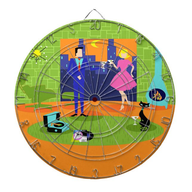 Tablero De Dardos Placa Retro Romântica de Dart do Casal da Noite (Frente)