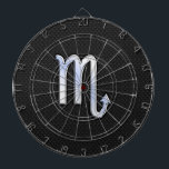 Tablero De Dardos Scorpio Zodiac Silver Sinal preto cobra<br><div class="desc">Um cromo prateado como Scorpio zodiac símbolo em um decor de impressão de textura fina de cobra de pele de carvão preto. Um design moderno urbano para uma ideia personalizada de presente de aniversário de excelente. Use o link "Perguntar a este Designer" para entrar em contato conosco com suas solicitações...</div>