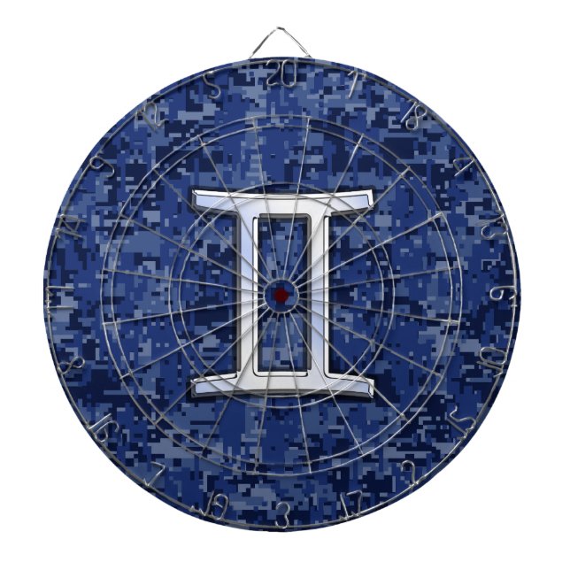 Tablero De Dardos Símbolo Gemini Zodiac Camuflagem Digital Azul (Frente)