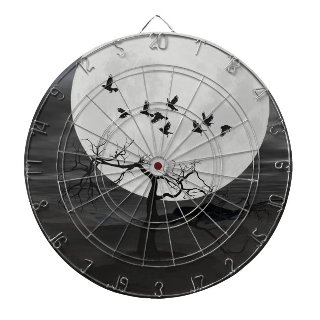 Tablero De Dardos Spooky Ravens Voando Contra a Lua Cheia (Frente)