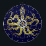 Tablero De Dardos Steampunk alinha o polvo Kraken<br><div class="desc">Este monstro de mar tentacled do steampunk tem oito fio-como anexos do ouro, uma engrenagem de prata central e a abundância das engrenagens e dos parafusos que compo seus cabeça, olhos e copos da sucção. É um polvo do robô/kraken, um monstro da máquina do metal para qualquer um que gosta...</div>