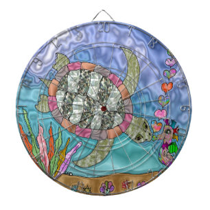 Tablero De Dardos Tartaruga do Mar Psicodélica Arte Marítima