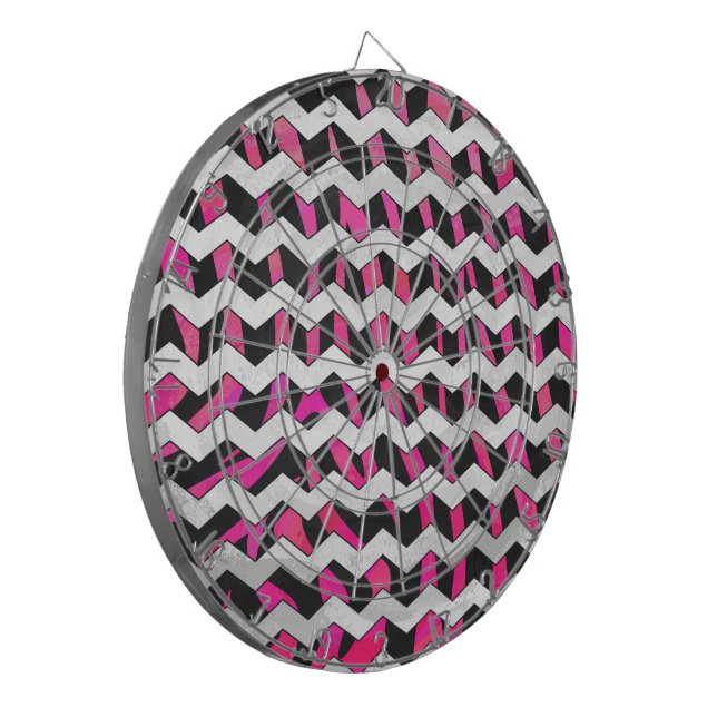 Tablero De Dardos Zebra Chevron Preto e Rosa Quente (Frente Esquerda)
