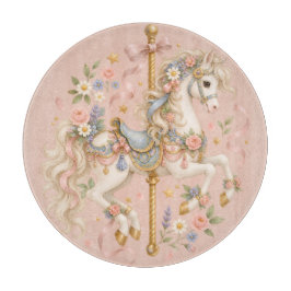 Tabua De Cortar Cavalo de Carrossel Antigo Adorável Arte Vintage