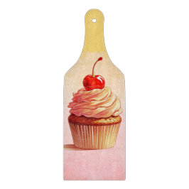 Tabua De Cortar Cupcake de Cereja Vintage Rosa Amarelo