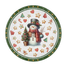 Tabua De Cortar Cutting Board Round Snowman and Christmas Cookies