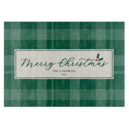 Tabua De Cortar Dark Green Plaid Merry Christmas Script