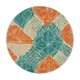 Tabua De Cortar Flores Abstratas Azul-Verde, Laranja e Bege