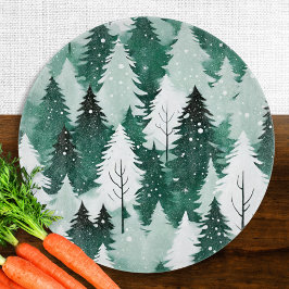 Tabua De Cortar Floresta de Inverno Neve Aquarela Árvores Sempre V