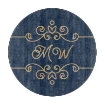 Monograma de Floreio Elegante Azul-Elegante Dourad