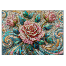 Mosaico de Vidro Colorido com Rosas Rosas