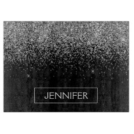Tabua De Cortar Nome Monograma Glitter Preto Prata Feminino